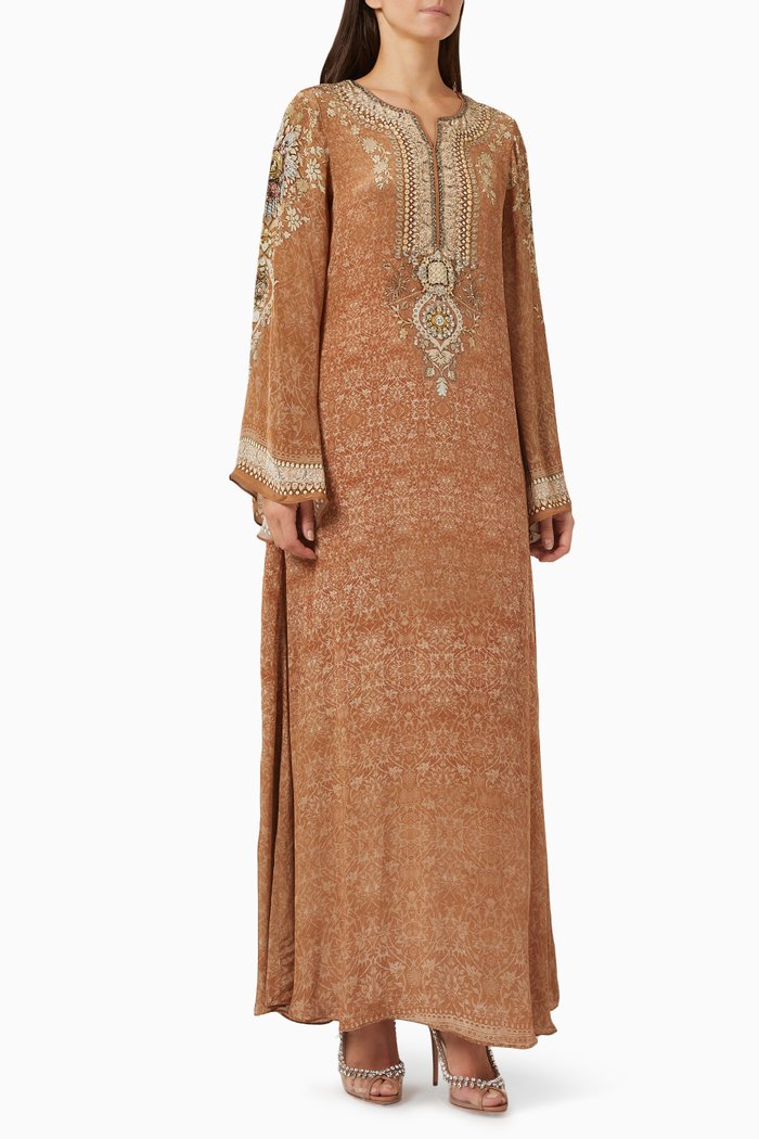 

Embellished Floral Print Flared Kaftan, Pink