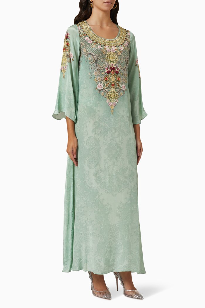 

Floral Crystal Embellished Kaftan in Georgette, Blue