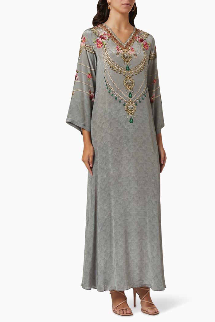 

Crystal Embellished Kaftan in Georgette, Grey