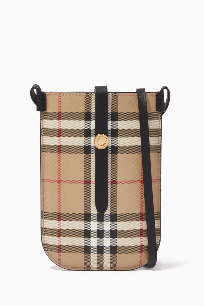 

Anne Vintage Check Phone Case with Strap in Canvas, Black