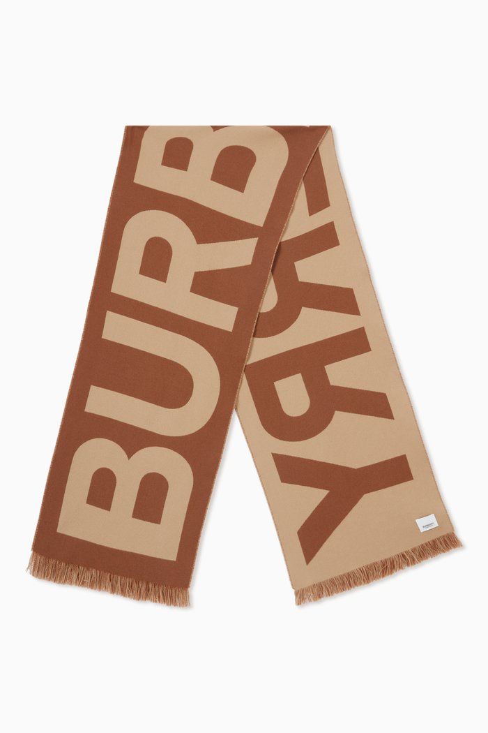 Logo Scarf in Wool, Brown