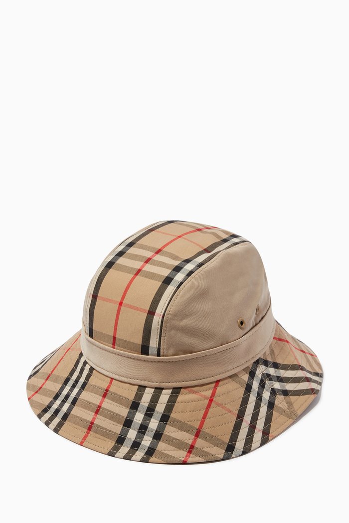 

Supernova Vintage Check Panel Bucket Hat in Cotton Gabardine, Brown