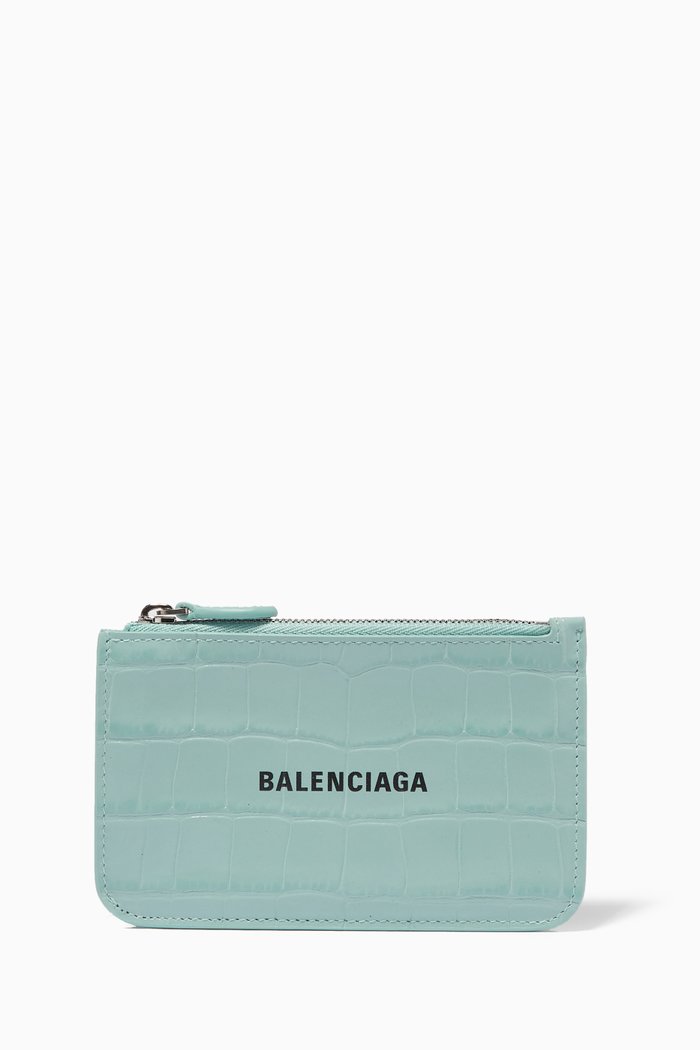 

Cash Long Coin & Card Holder in Shiny Crocodile Embossed Calfskin, Blue
