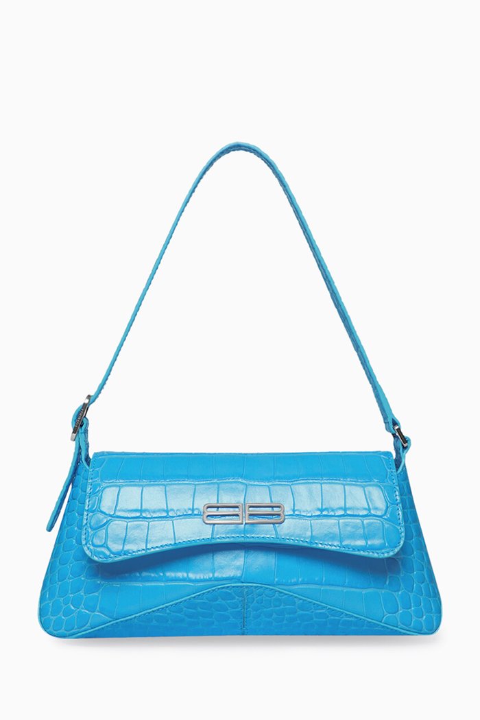 XX Small Flap Bag in Shiny Crocodile Embossed Calfskin, Blue