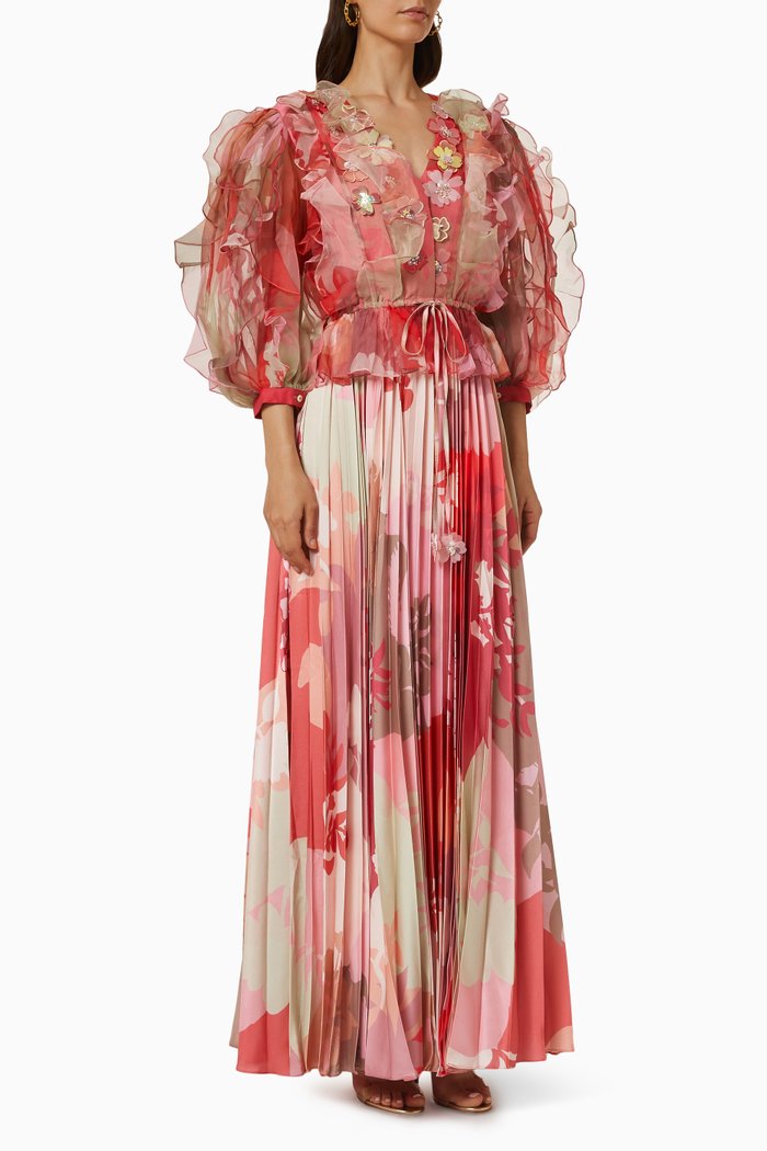 

Flora Puff Sleeve Maxi Dress in Organza, Pink