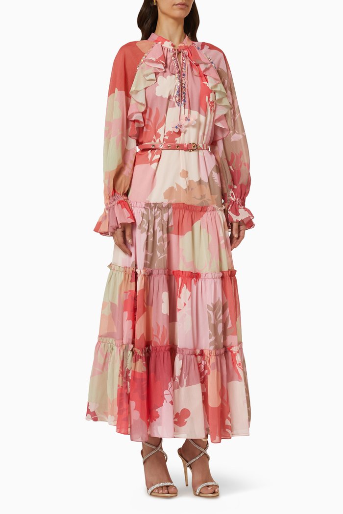 

Flora Tiered Maxi Dress in Organza, Pink