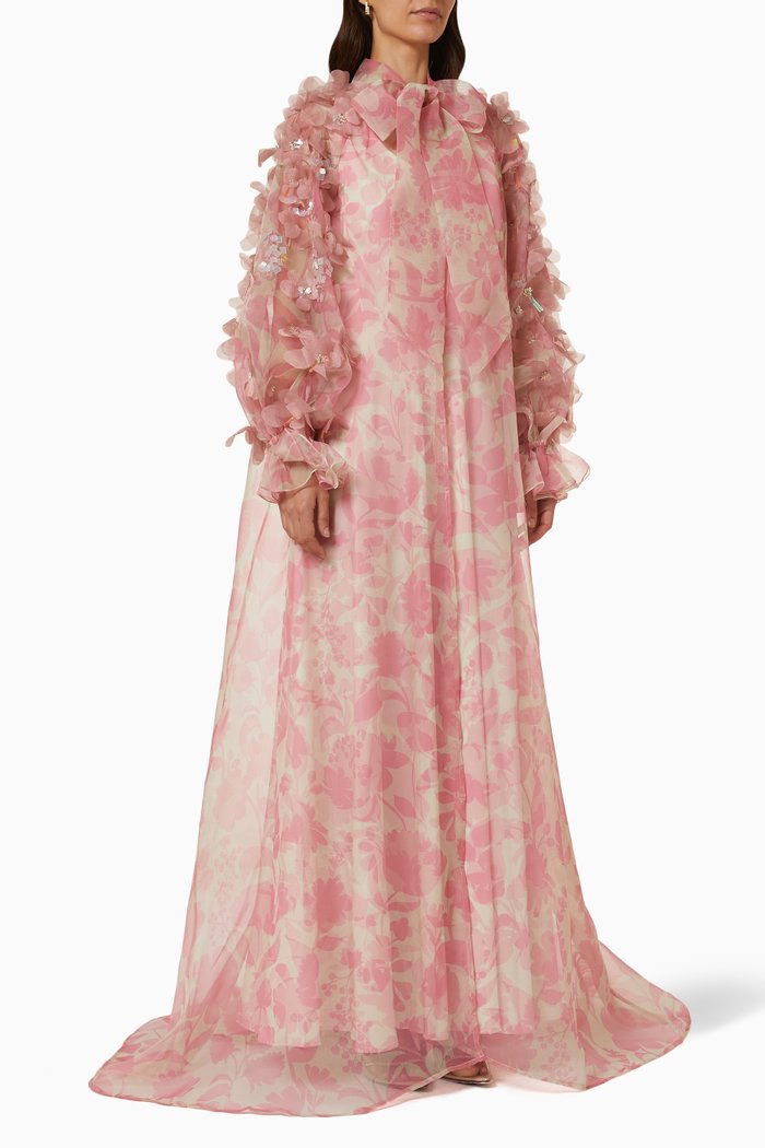 

Coralie-A Cape Overlay Maxi Dress in Organza, Pink