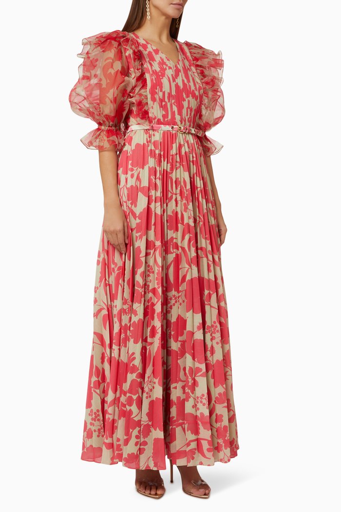 

Coralie-C Pleated Maxi Dress in Chiffon, Pink