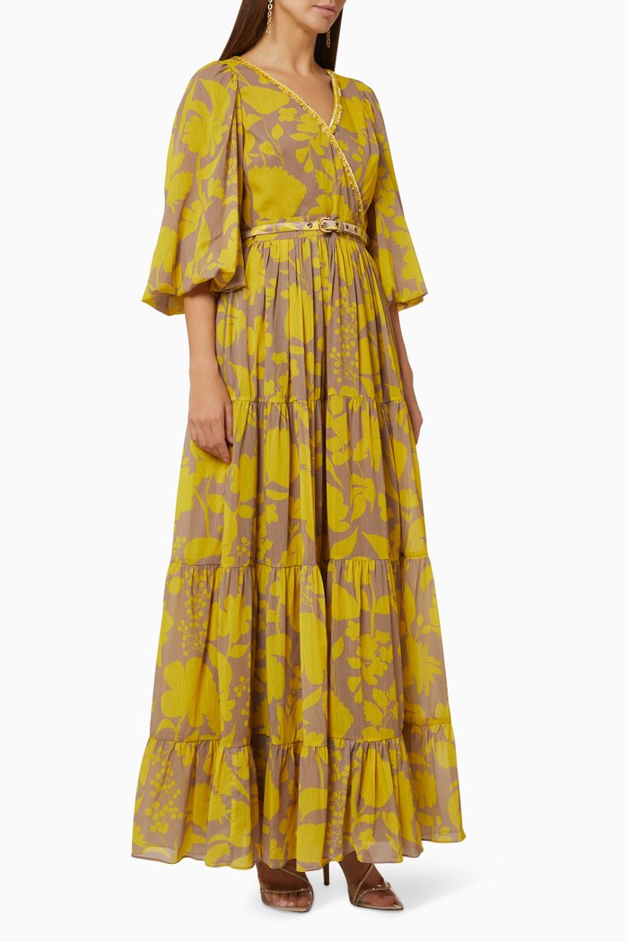

Solaris-F Embellished Puff Sleeve Maxi Dress in Chiffon, Yellow