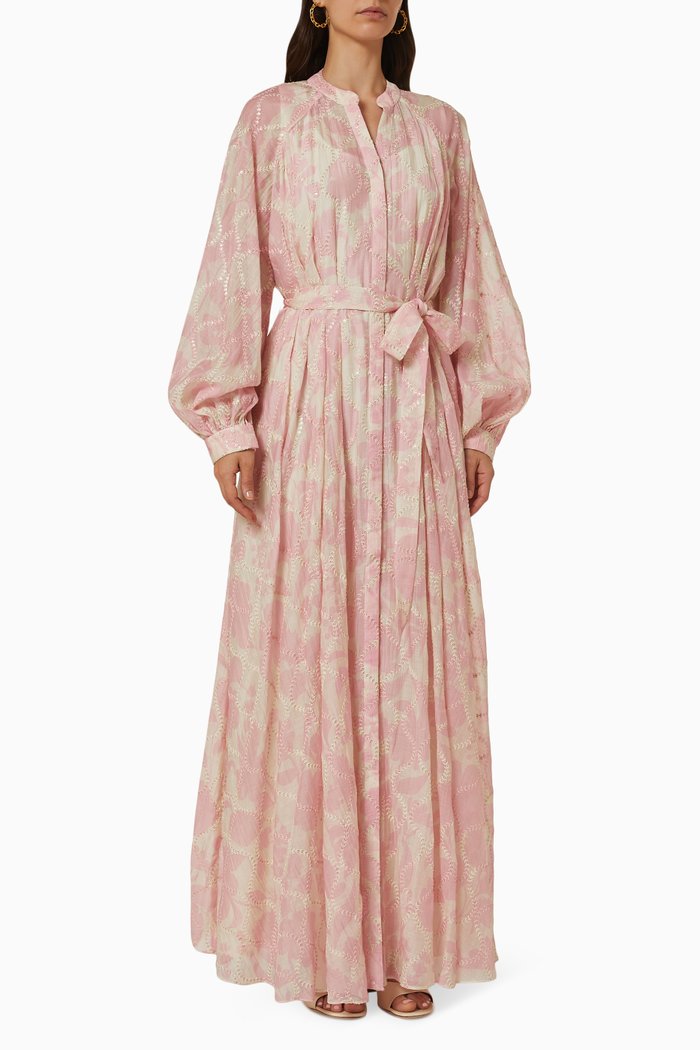

Solaris Maxi Kaftan in Embroidered Chanderi, Pink