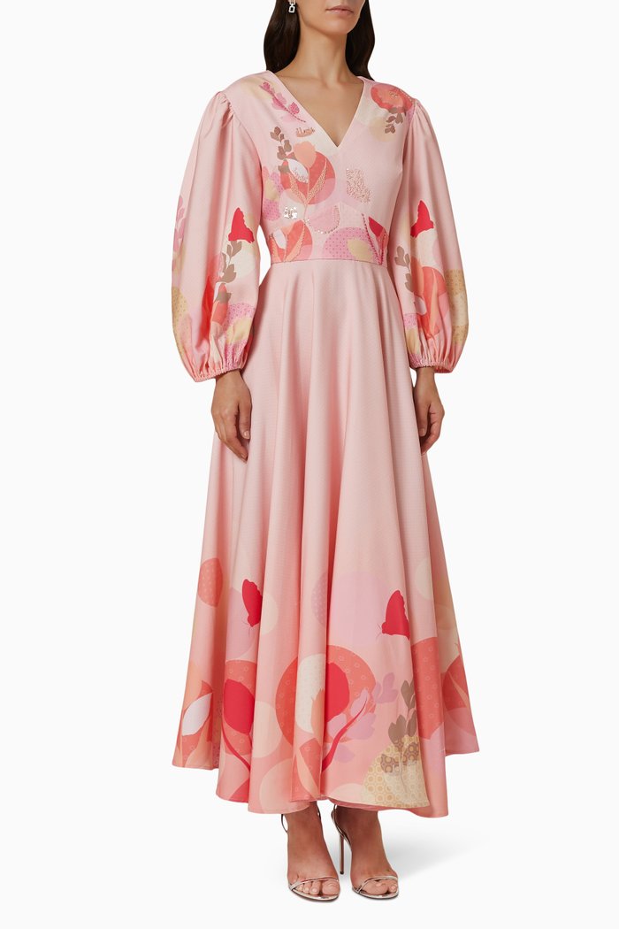 

Summer Rose Flare Midi Dress in Chiffon, Pink