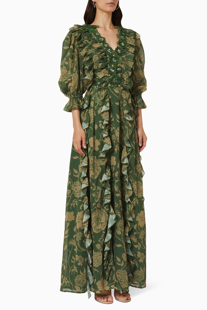 Verdura Maxi Dress in Chiffon, Green