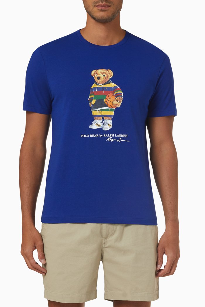 Polo Bear Custom Slim Fit T-shirt in Cotton Jersey, Blue