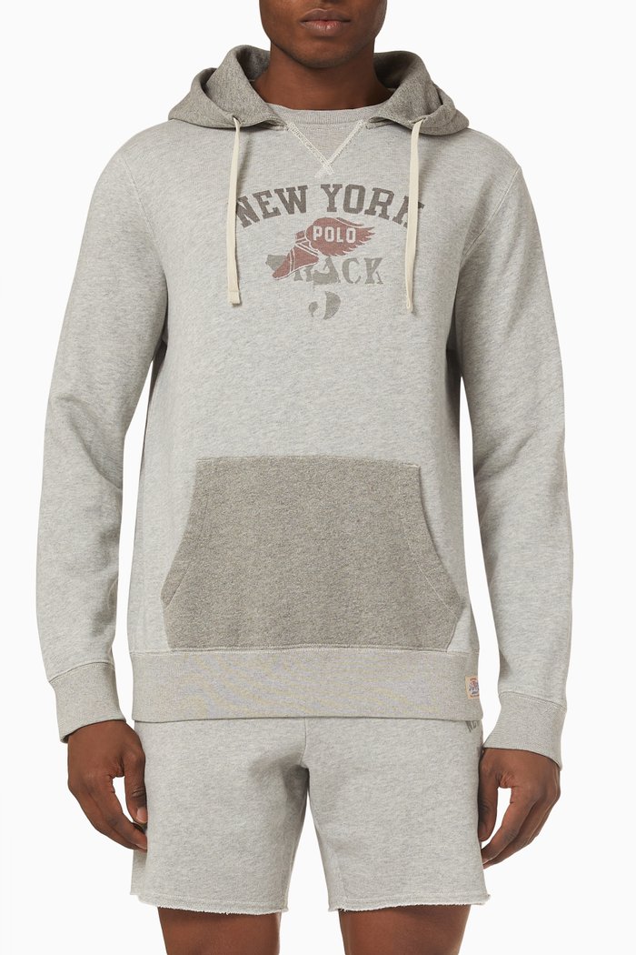 

Graphic Hoodie in Fleece, Grey
