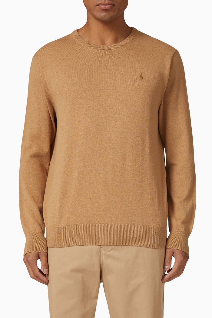 

Long Sleeve Pullover in Knit Cotton, Neutral