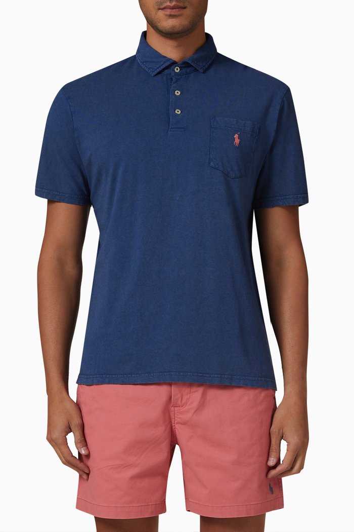 

Polo Shirt in Cotton & Linen, Blue