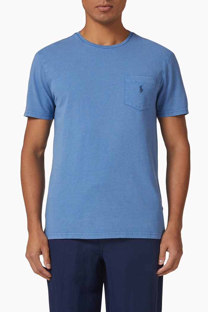 

Patch Pocket T-shirt in Cotton & Linen, Blue