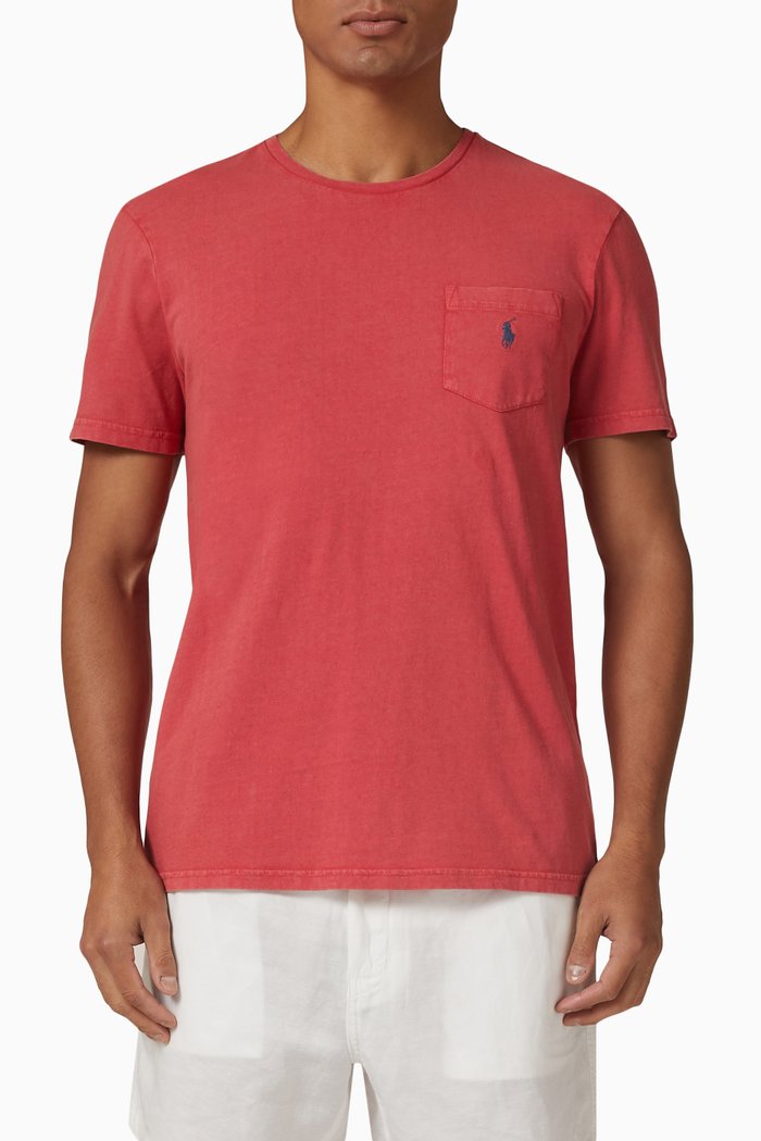 

Patch Pocket T-shirt in Cotton & Linen, Red