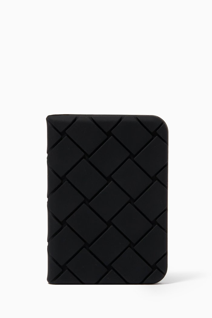 

Flap Card Case in Intrecciato Rubber Silicone, Black