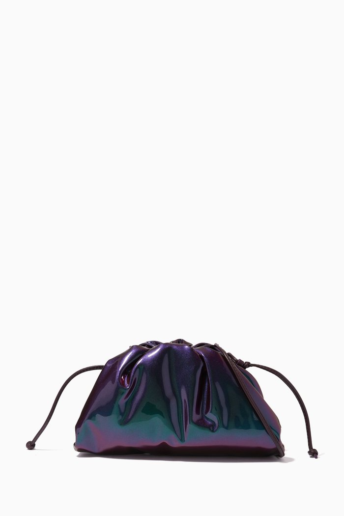 Mini Pouch in Glossy Leather, Silver