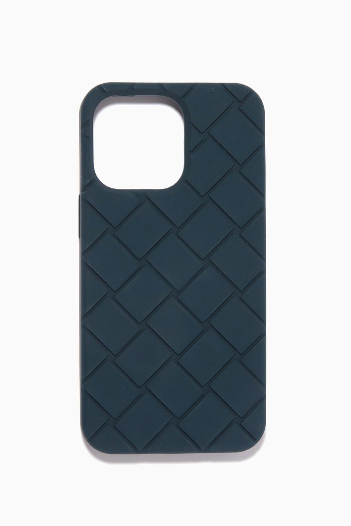 iPhone 13 Pro Case in Intrecciato Rubber Silicone, Blue