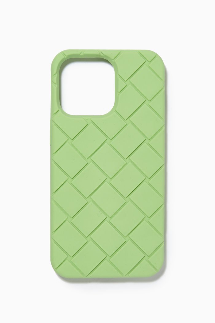 

iPhone 13 Pro Case in Intrecciato Rubber Silicone, Green