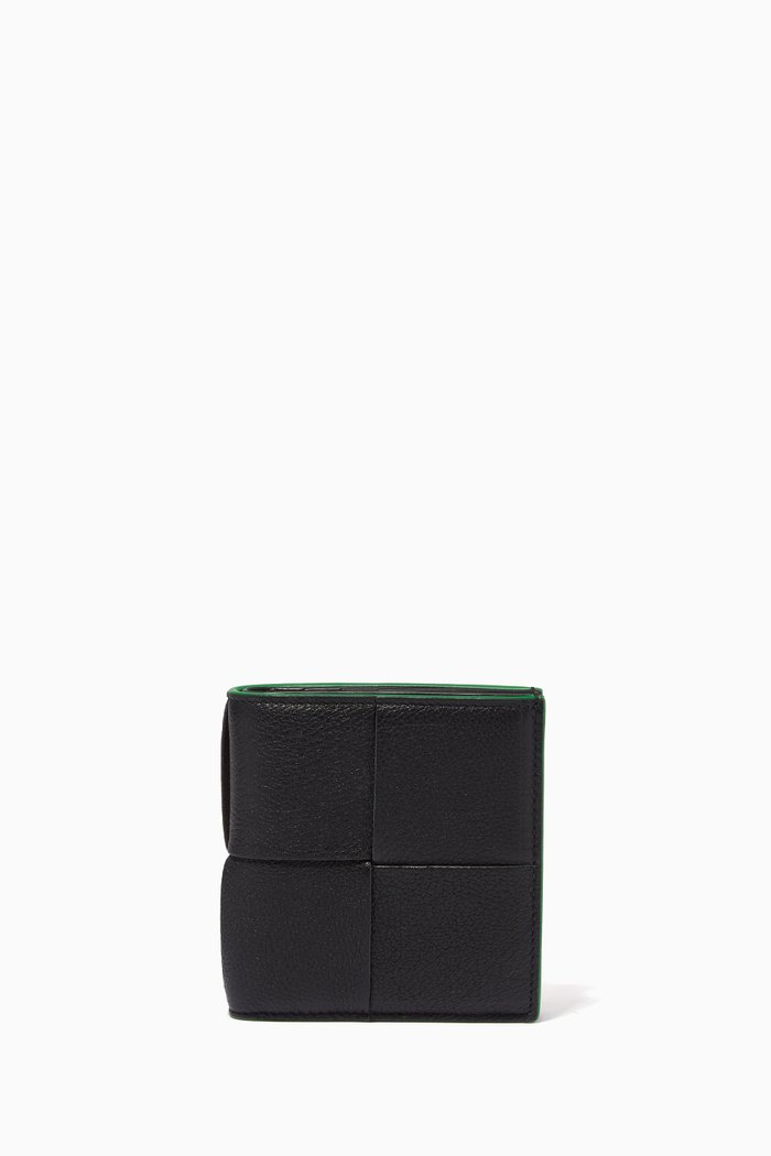 

Slim Bi-fold Wallet in Intreccio Grained Leather, Black