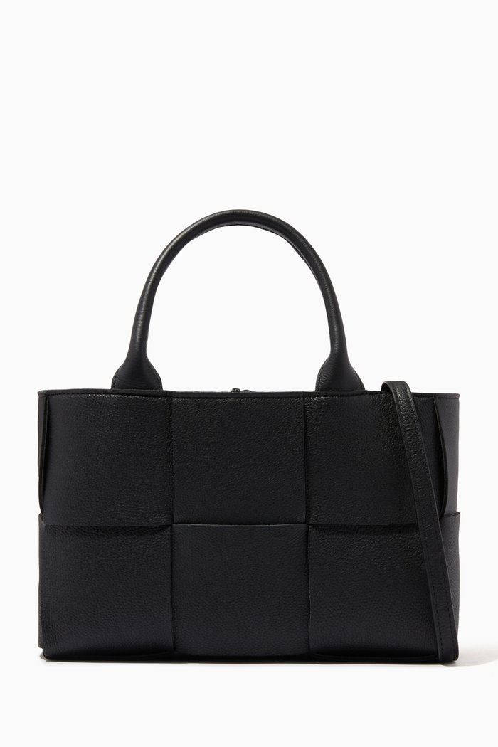 

Mini Arco Tote Bag in Intreccio Leather, Black