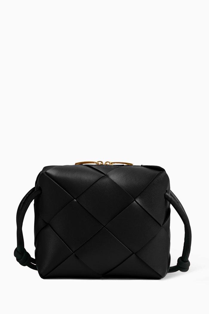 

Mini Cassette Bag in Intreccio Leather, Black
