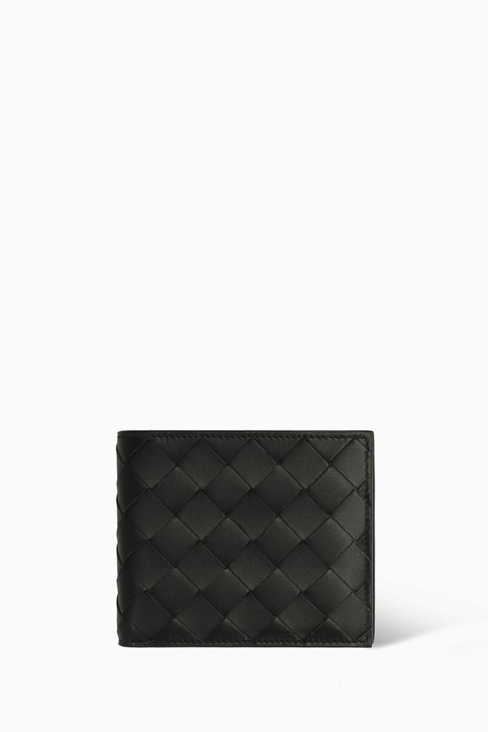 

Bi-fold Wallet in Intrecciato Leather, Black