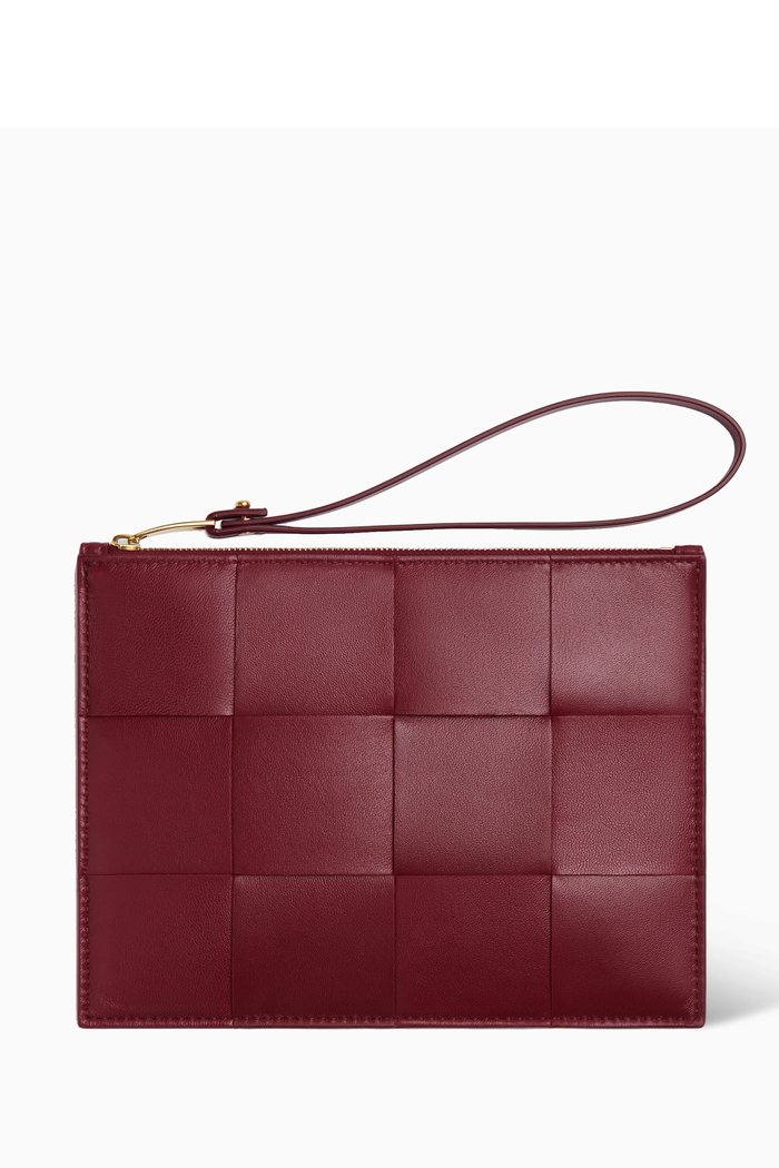 

Medium Bill Pouch in Intreccio Leather, Burgundy