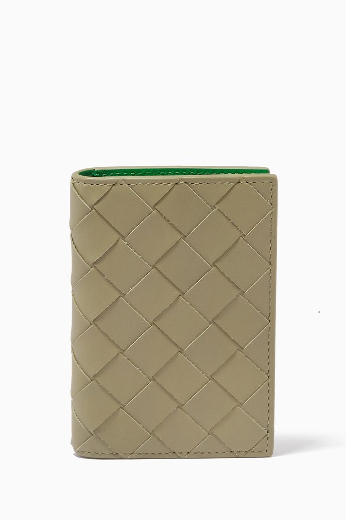 

Bi-fold Card Case in Intrecciato Calfskin, Grey