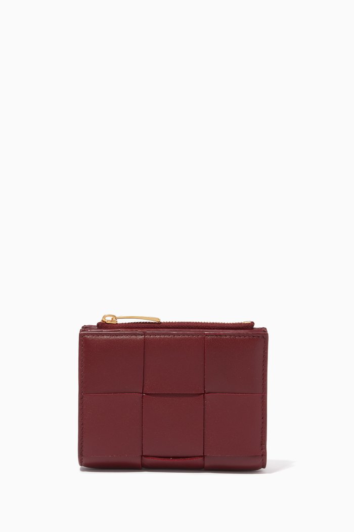 

Bi-fold Wallet in Intrecciato Nappa Leather, Burgundy
