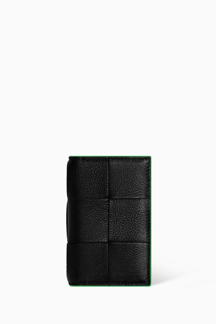 

Flap Card Case in Intreccio Grained Leather, Black
