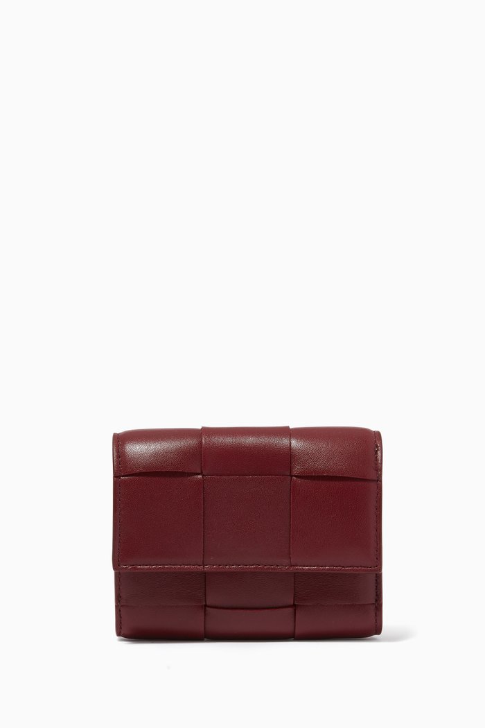 

Tri-fold Zip Wallet in Intrecciato Nappa, Burgundy