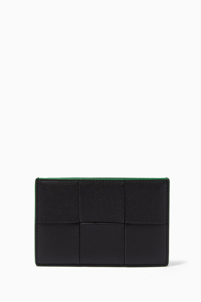 

Credit Card Case in Intreccio Grained Leather, Black