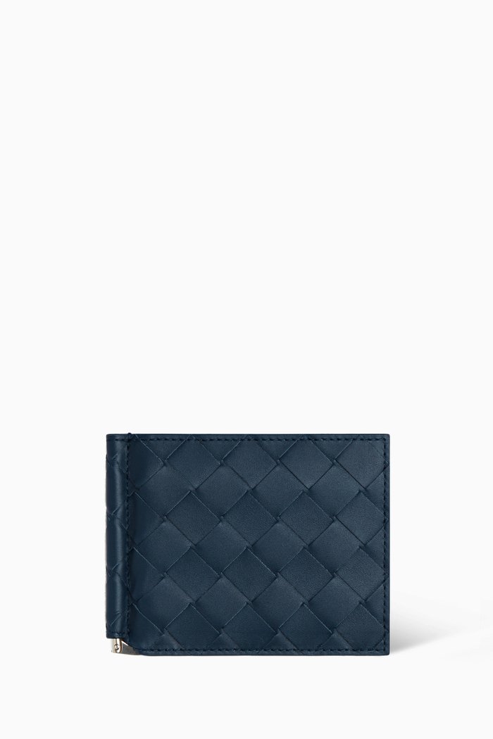 

Bi-fold Wallet in Intrecciato Calfskin, Blue