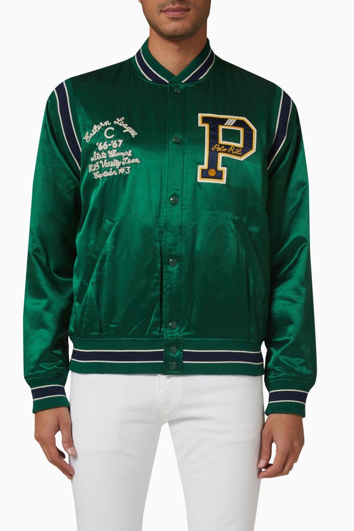 

Varsity Jacket in Satin, Green