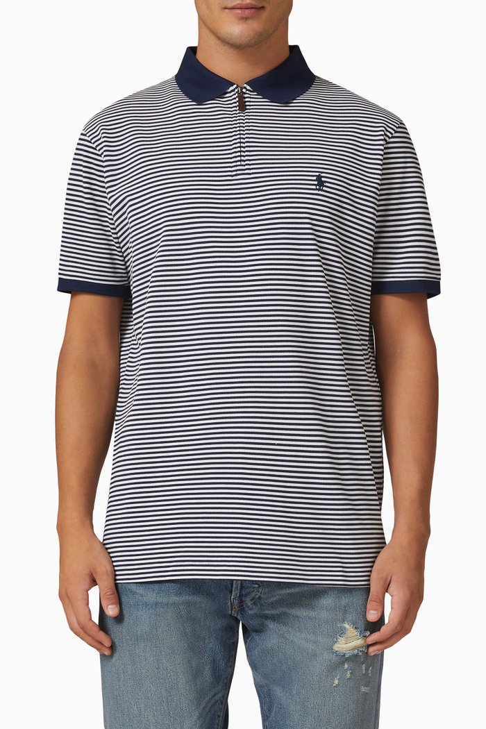 

Contrast Stripe Polo Shirt in Cotton, Blue