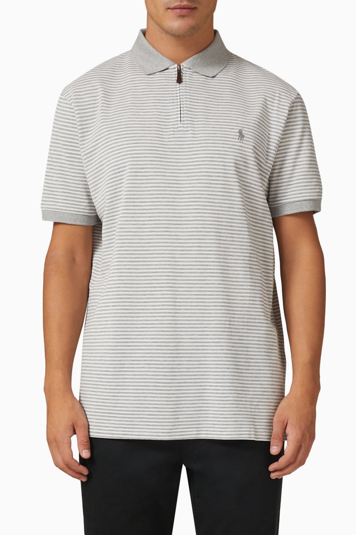 

Contrast Stripe Polo Shirt in Cotton, Grey