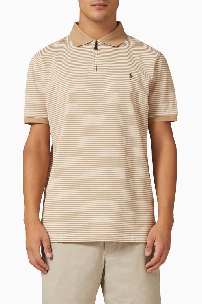 

Contrast Stripe Polo Shirt in Cotton, Neutral