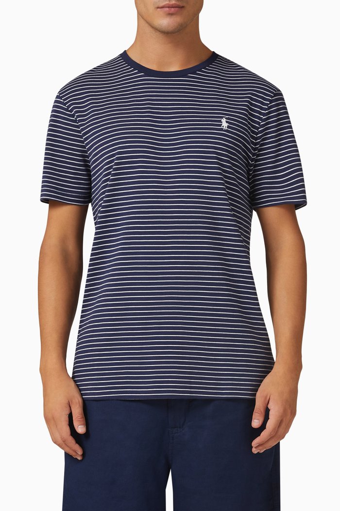 

Contrast Stripe T-shirt in Cotton Jersey, Blue