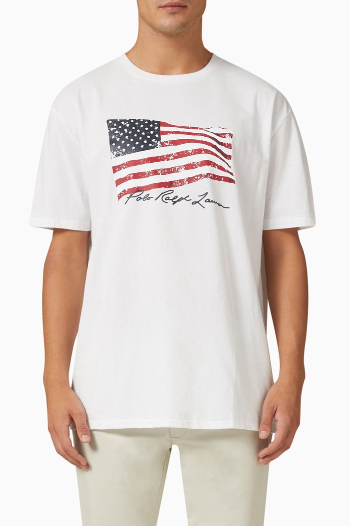 

Graphic Flag Print T-shirt in Cotton, White