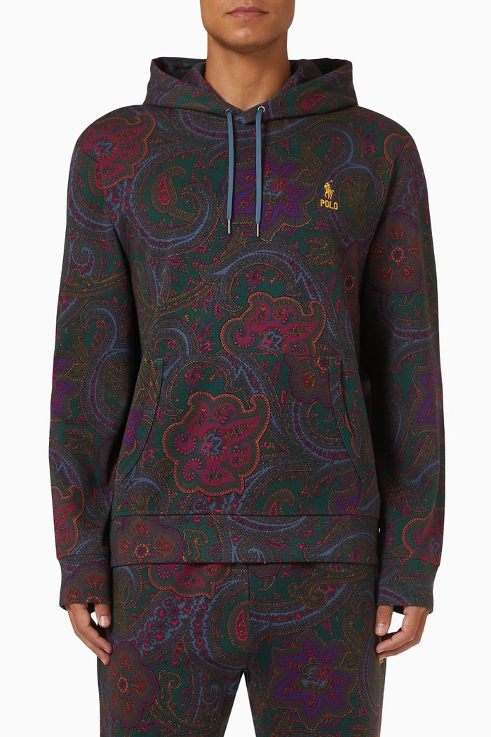 

Paisley Print Hoodie in Fleece, Blue