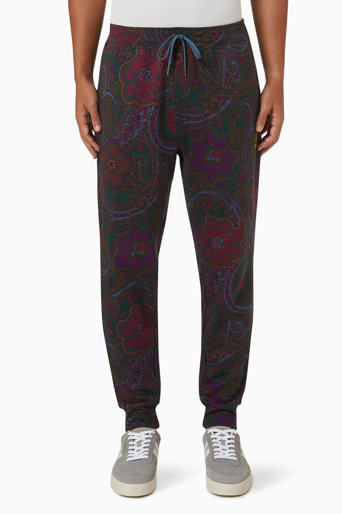 

Paisley Print Joggers in Fleece, Blue