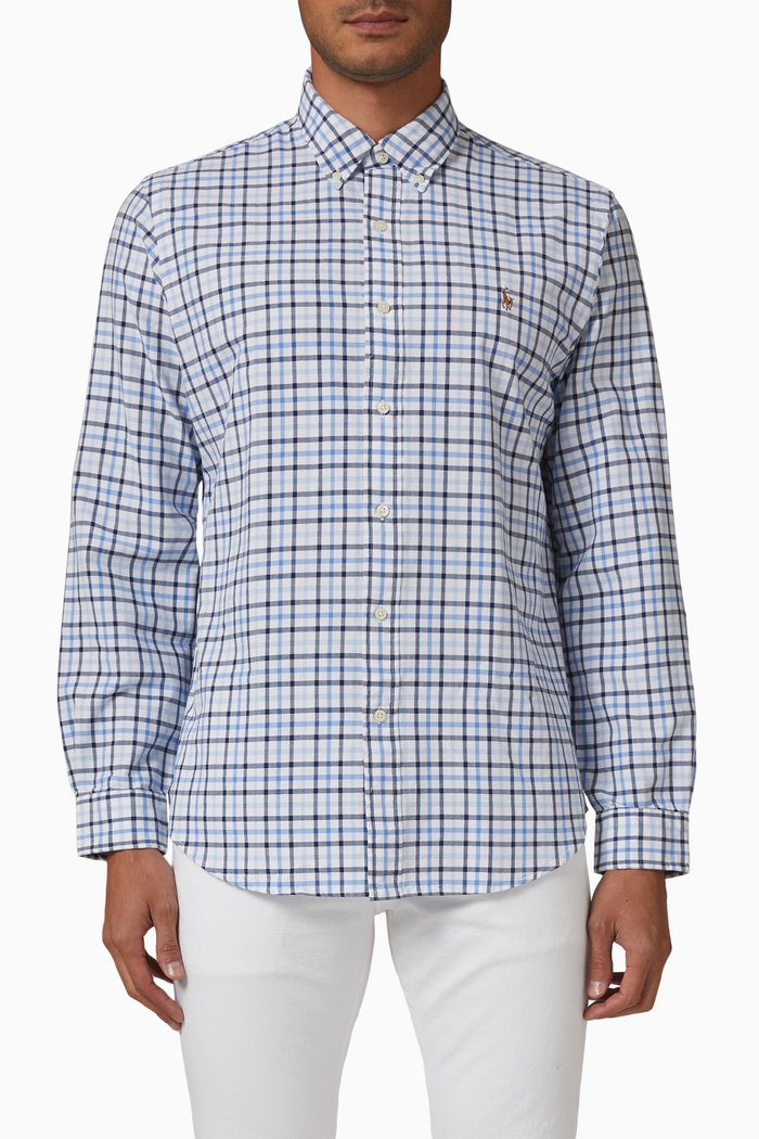

Printed Shirt in Cotton Poplin, Blue