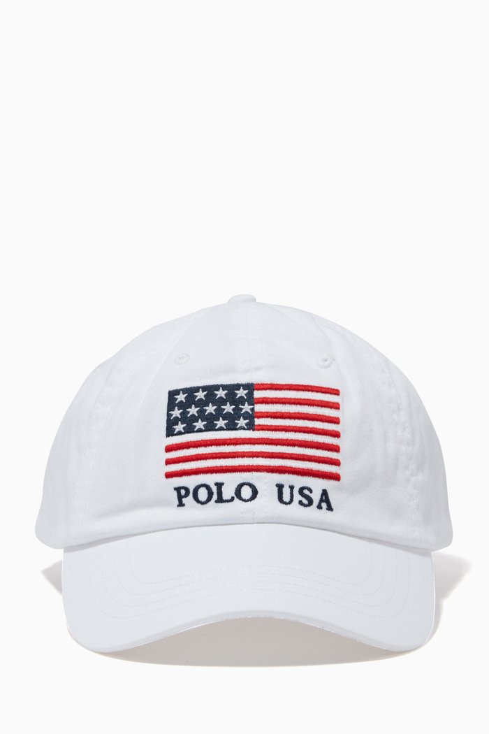

Flag Ball Cap in Cotton, White