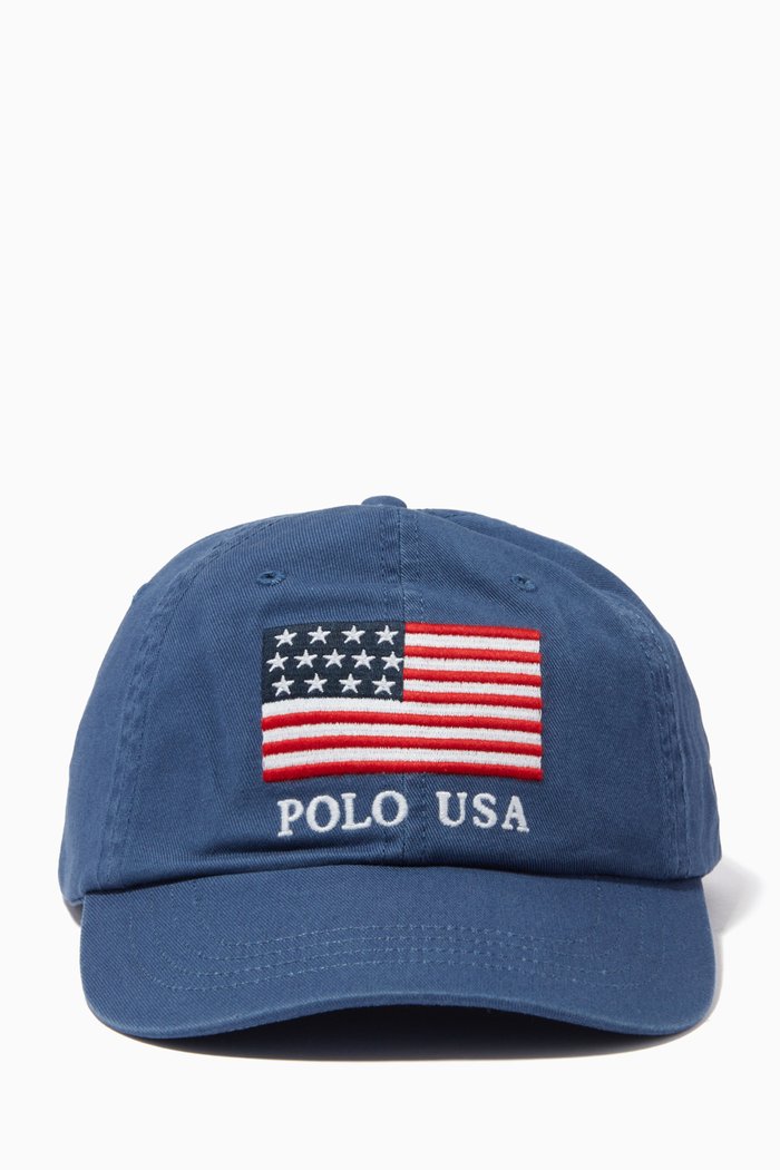 

Flag Ball Cap in Cotton, Blue
