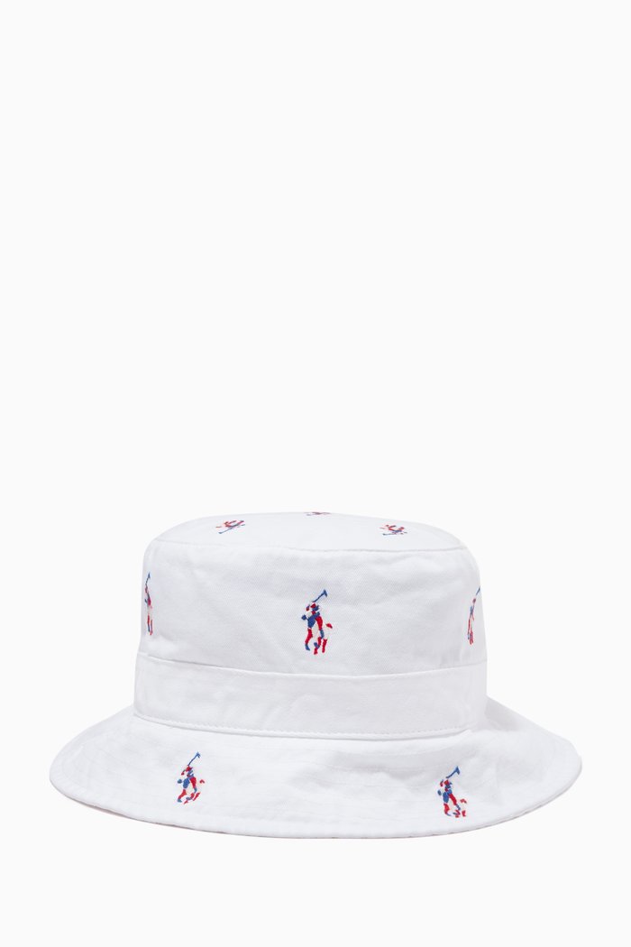 

All-over Embroidered Logo Bucket Hat in Cotton, White