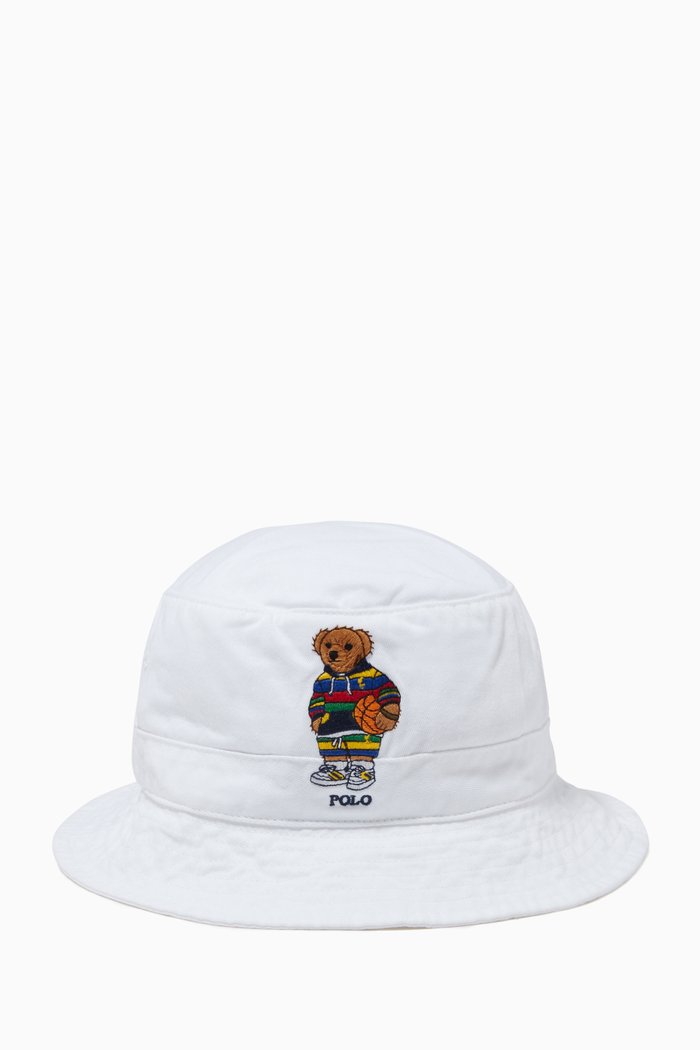 

Polo Bear Bucket Hat in Cotton, White